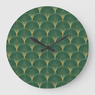 Green Palm Leaf Art Deco Große Wanduhr