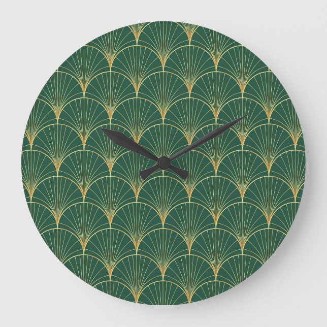 Green Palm Leaf Art Deco Große Wanduhr (Vorderseite)