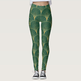 Green Palm Leaf Art Deco Leggings