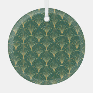 Green Palm Leaf Art Deco Ornament Aus Glas
