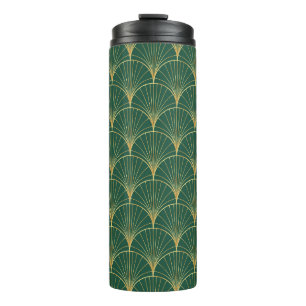 Green Palm Leaf Art Deco Thermosbecher