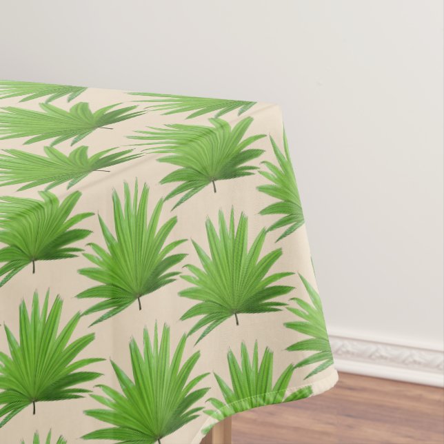 Green Palm Leaf Muster auf hellbeige Tischdecke (Beispiel)