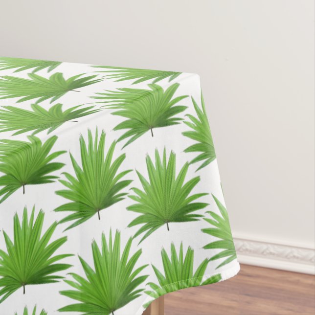 Green Palm Leaf Muster auf Weiß Tischdecke (Beispiel)