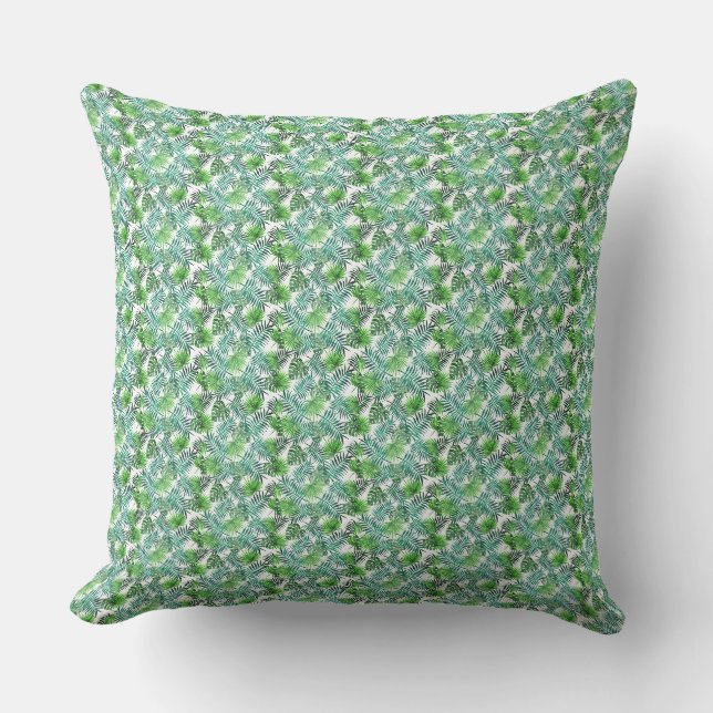 Green Palm Leaf Tropeninsel Reversible Kissen (Vorderseite)