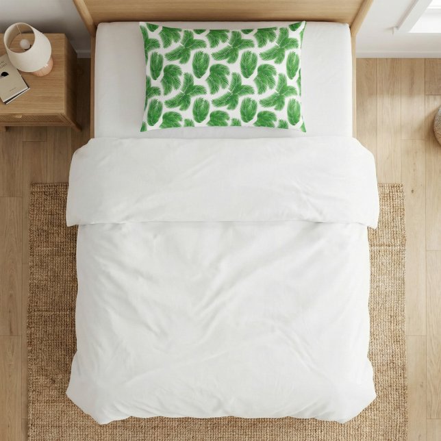Green Palm Leaf Tropical Pattern Kissenbezug (Von Creator hochgeladen)