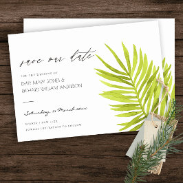 GREEN PALM LEAF WATERCOLOR FOLIATION SAVE THE DATE