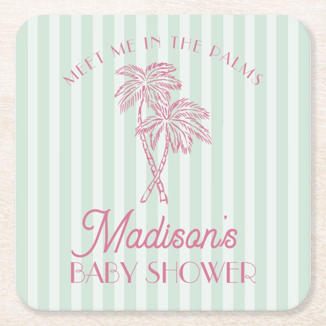 Green Palm Spring Pastel Beach Baby Dusche Rechteckiger Pappuntersetzer (Vorderseite)