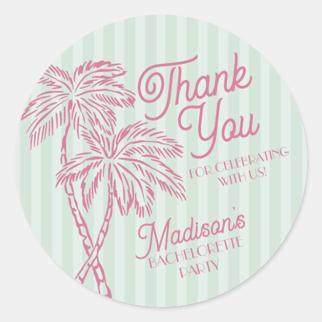 Green Palm Spring Pastel Beach Gastgeschenk Runder Aufkleber (Vorderseite)