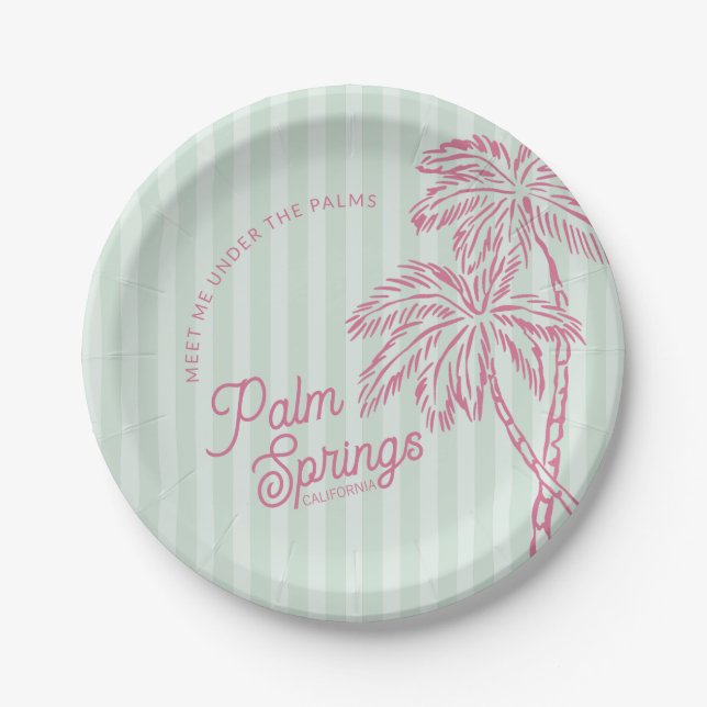 Green Palm Spring Pastel Beach Gastgeschenke Pappteller (Vorderseite)