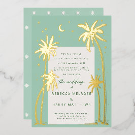 Green Palm Springs mariage Foil Invitation
