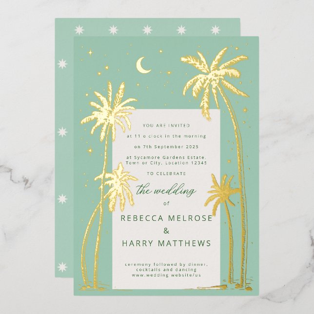 Green Palm Springs mariage Foil Invitation (Recto/Verso)