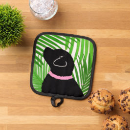 Green Palm Tree Island Black Dog Pot Holder Topflappen