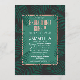 Green Palm Tree Leaf Black Rose Gold Brunch Bubbly Einladung
