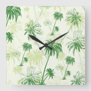 Green Palm Tree Pattern Quadratische Wanduhr