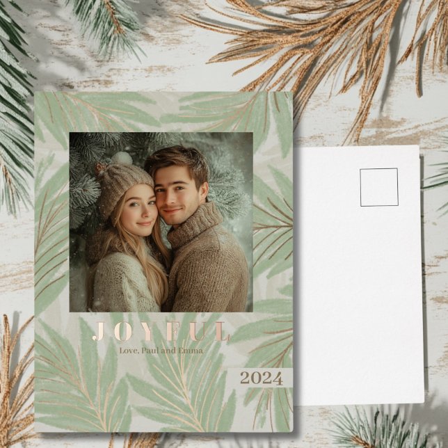 Green Palm Tree Weihnachten Folien Feiertagspostkarte (Pastel Green Foil Tropical Holiday Postcard)