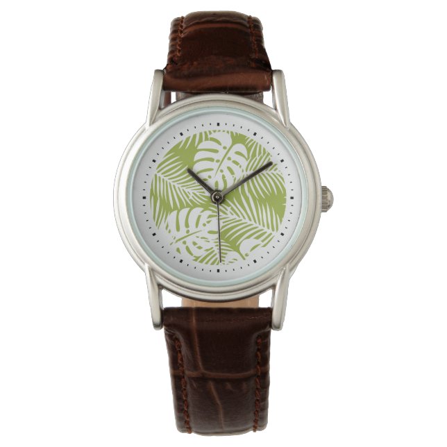 Green Palm Verlasse Regenwaldmuster Armbanduhr (Vorderseite)