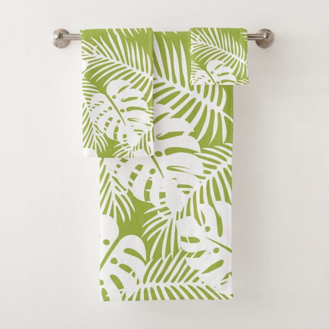Green Palm Verlasse Regenwaldmuster Badhandtuch Set (Insitu)