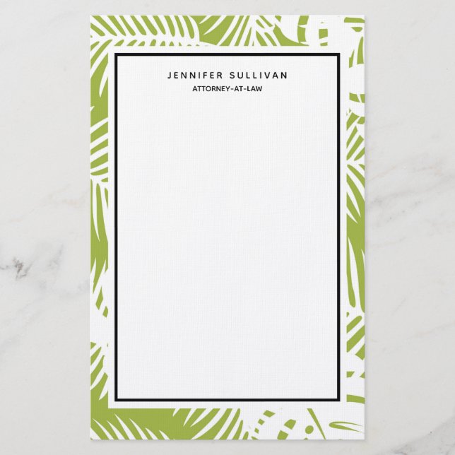 Green Palm Verlasse Regenwaldmuster Briefpapier (Vorderseite)