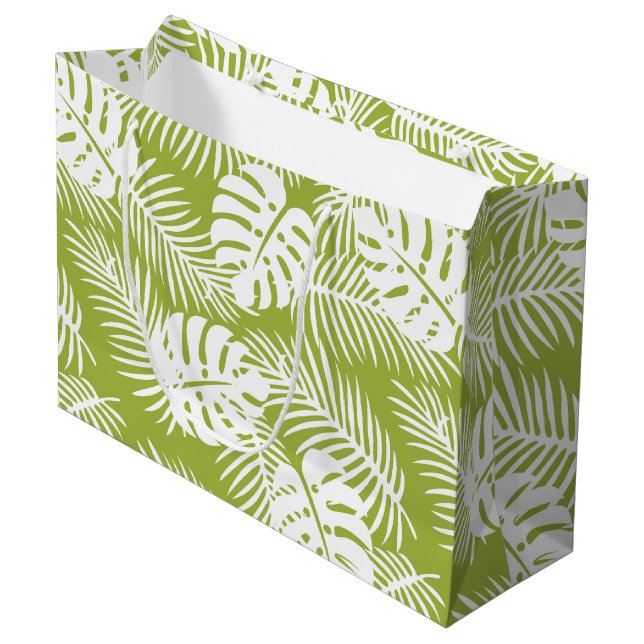 Green Palm Verlasse Regenwaldmuster Einfach Große Geschenktüte (Vorderseite Schrägansicht)