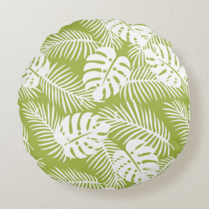 Green Palm Verlasse Regenwaldmuster Rundes Kissen