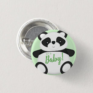 Green Panda Bear Baby Dusche Button