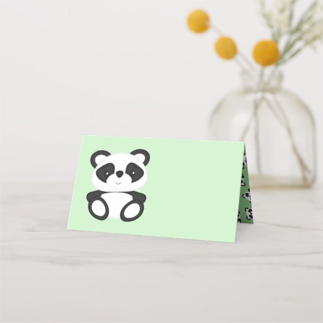 Green Panda Bear Baby Dusche Platzkarte (Vorderseite)