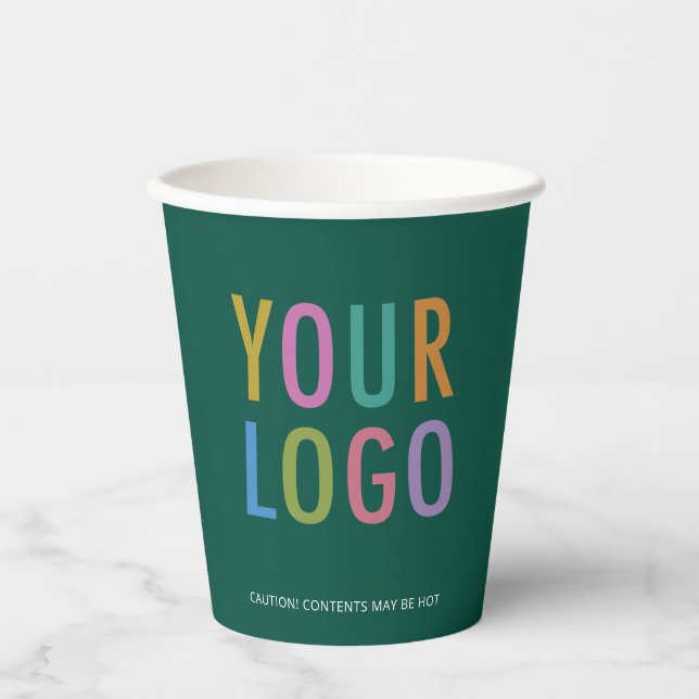 Green Paper Cups Custom Company Logo Branded 8 oz Pappbecher (Vorderseite)
