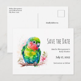 Green Parrot - Niedlich Baby Bird Baby Dusche Ankündigungspostkarte