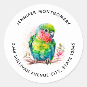 Green Parrot - Niedlicher Baby Bird - Adresse Runder Aufkleber