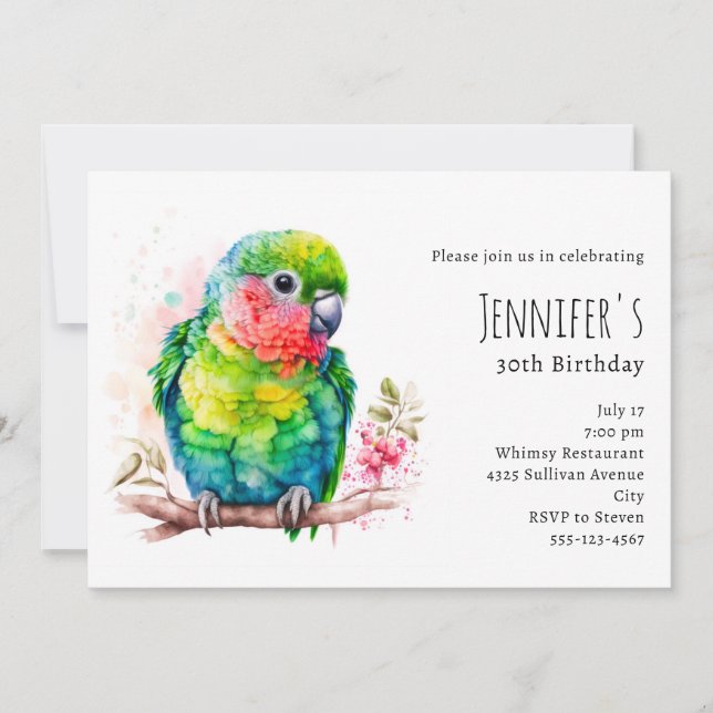 Green Parrot - Niedlicher Baby Bird Birthday Einladung (Vorderseite)