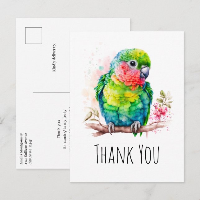Green Parrot - Niedlicher Baby Bird Vielen Dank Postkarte (Vorne/Hinten)