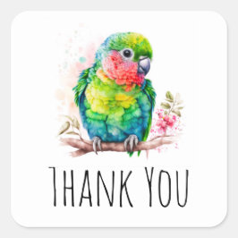 Green Parrot - Niedlicher Baby Bird Vielen Dank Quadratischer Aufkleber