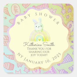 GREEN party donuts pastel babyshower BUNNY Quadratischer Aufkleber