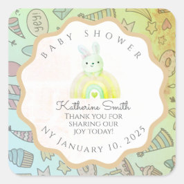 GREEN pastel babyshower Adorable BUNNY Quadratischer Aufkleber