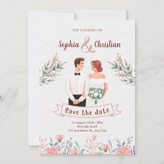 Green Pastel Creative Floral Faire-part de mariage (Devant)