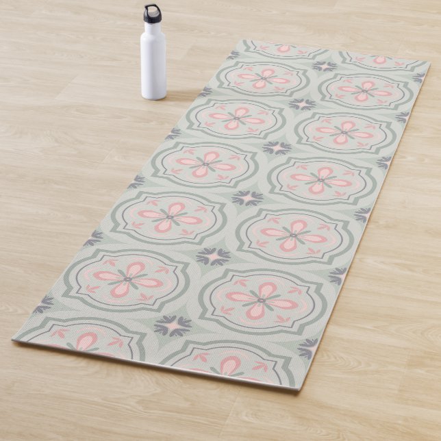 Green Pastel Floral Tiles Yogamatte (Beispiel)