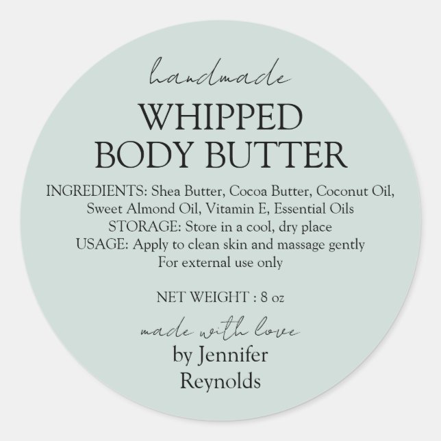Green Pastel Handmade Body Butter Organic Classic Runder Aufkleber (Vorderseite)
