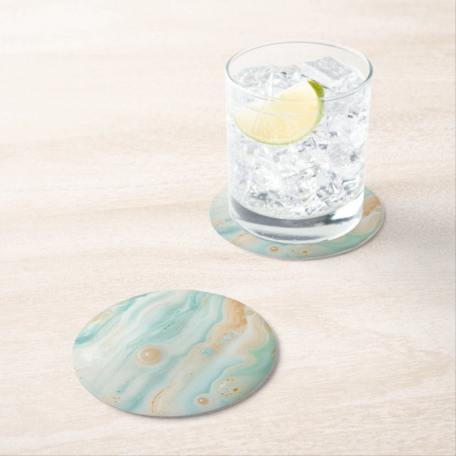 Green Pastel Marble Muster Runder Pappuntersetzer (Vor Ort)