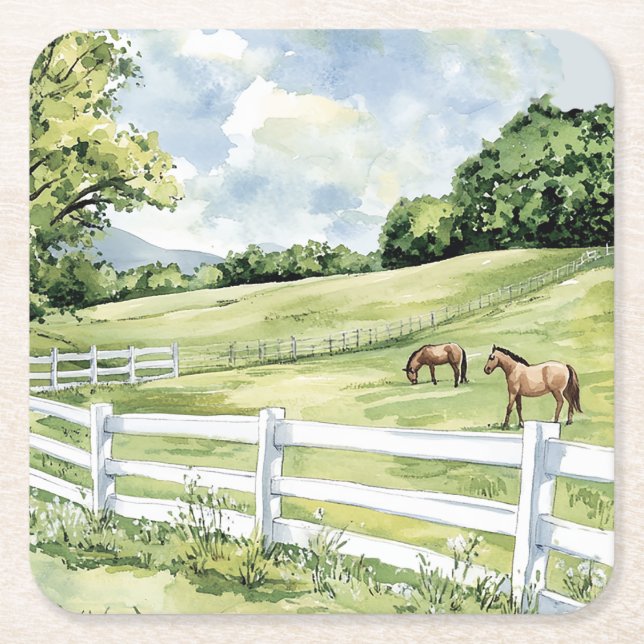 Green Pastures Ranch Pferde Rechteckiger Pappuntersetzer (Vorderseite)