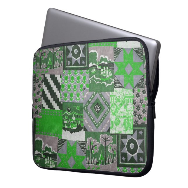 Green Patchwork Laptop Sleeve (Vorderseite Links)