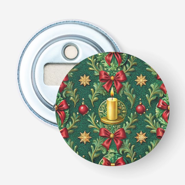 Green Pattern Gold Candle Poinsettia Flower Flaschenöffner (Vorderseite)