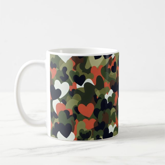 Green Pattern Heart Camouflage Kaffeetasse (Links)
