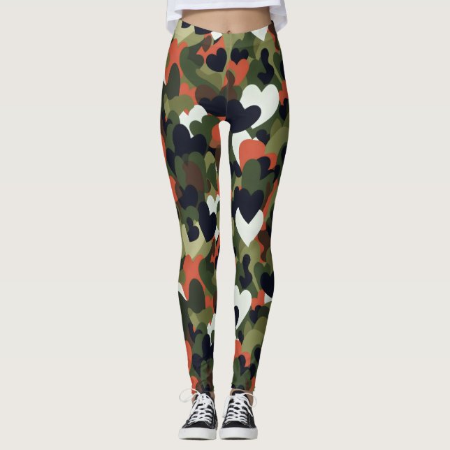 Green Pattern Heart Camouflage Leggings (Vorderseite)