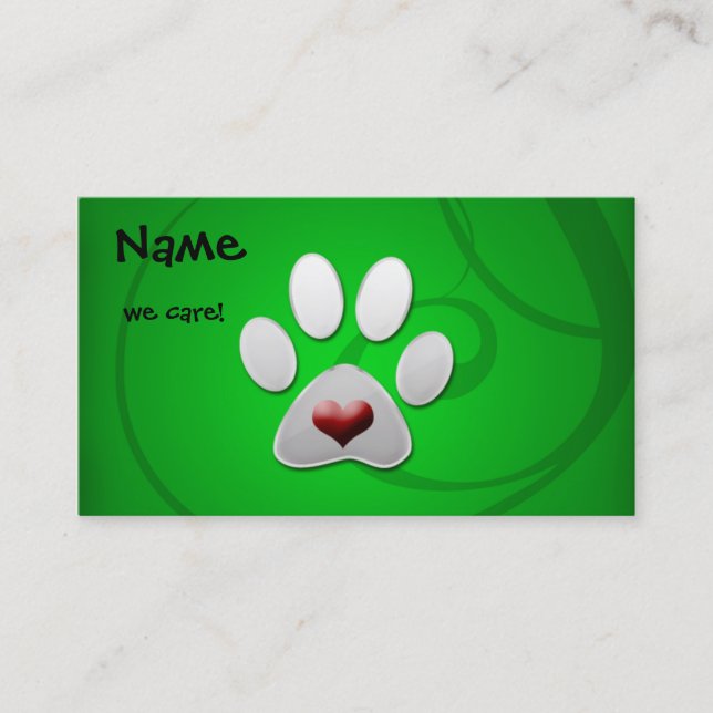 Green Paw Heart Cartes de visite (Devant)