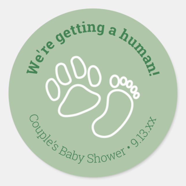 Green Paw Print & Baby Foot Dog Babydusche Runder Aufkleber (Vorderseite)