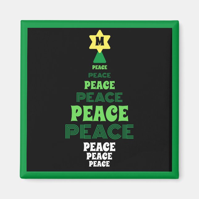 Green Peace Christmas Tree Single Initial Magnet (Vorne)
