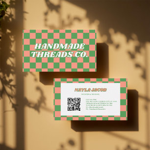 Green Peach Checkerboard Modernes Retro-Beruflich Visitenkarte