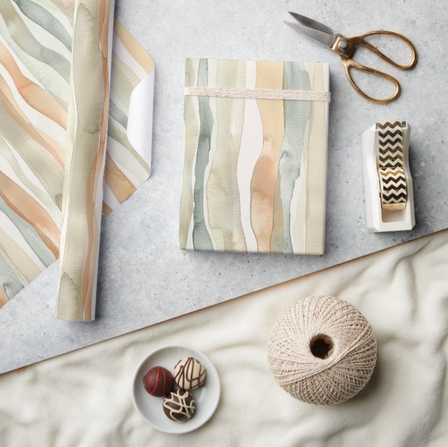 Green Peach Cream Stripes Birthday Geschenkpapier (Kunsthandwerk)