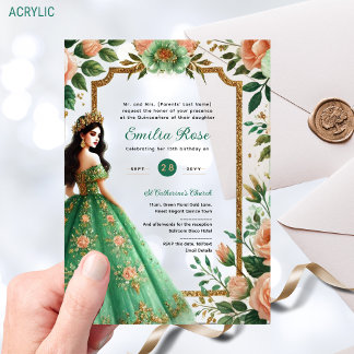 Green Peach Quinceañera Emerald Dress Mis Quince Acryleinladungen
