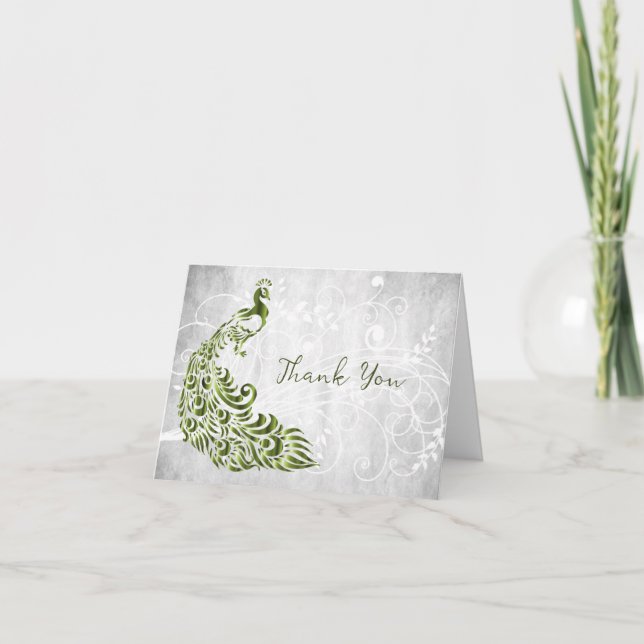 Green Peacock Dankeschön Card Karte (Vorderseite)